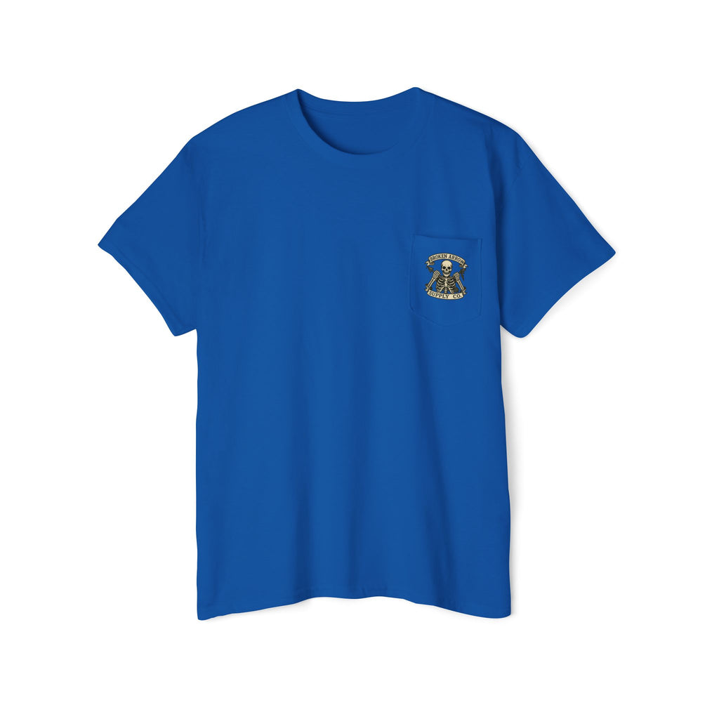 Kirkwood Hunting Club Pocket T‑Shirt — 'Think I’ll Stay Here and Drink'
