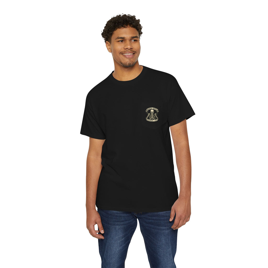 Kirkwood Hunting Club Pocket T‑Shirt — 'Think I’ll Stay Here and Drink'
