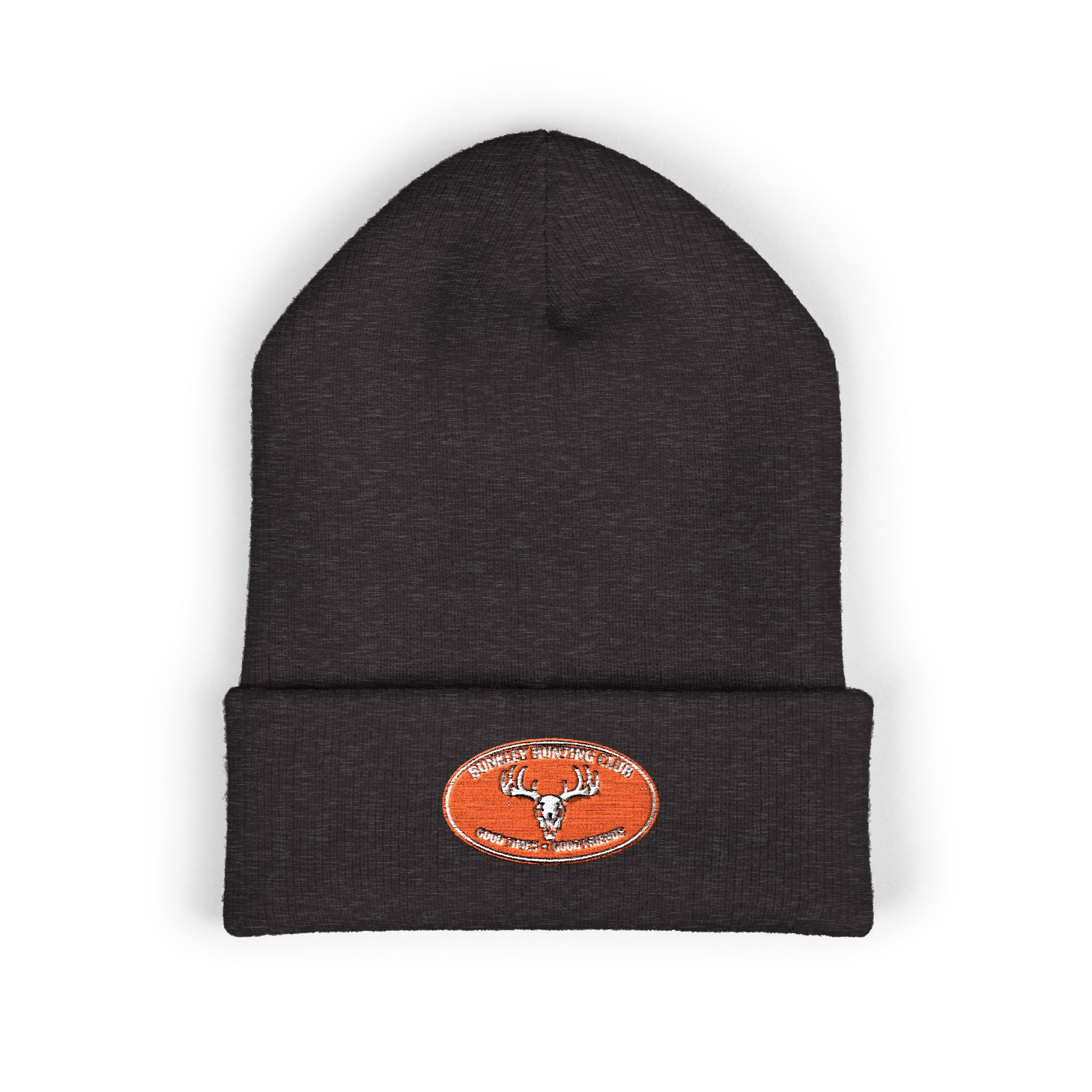 Embroidered Deer Patch Cuffed Beanie — Olive Outdoor Knit Hat