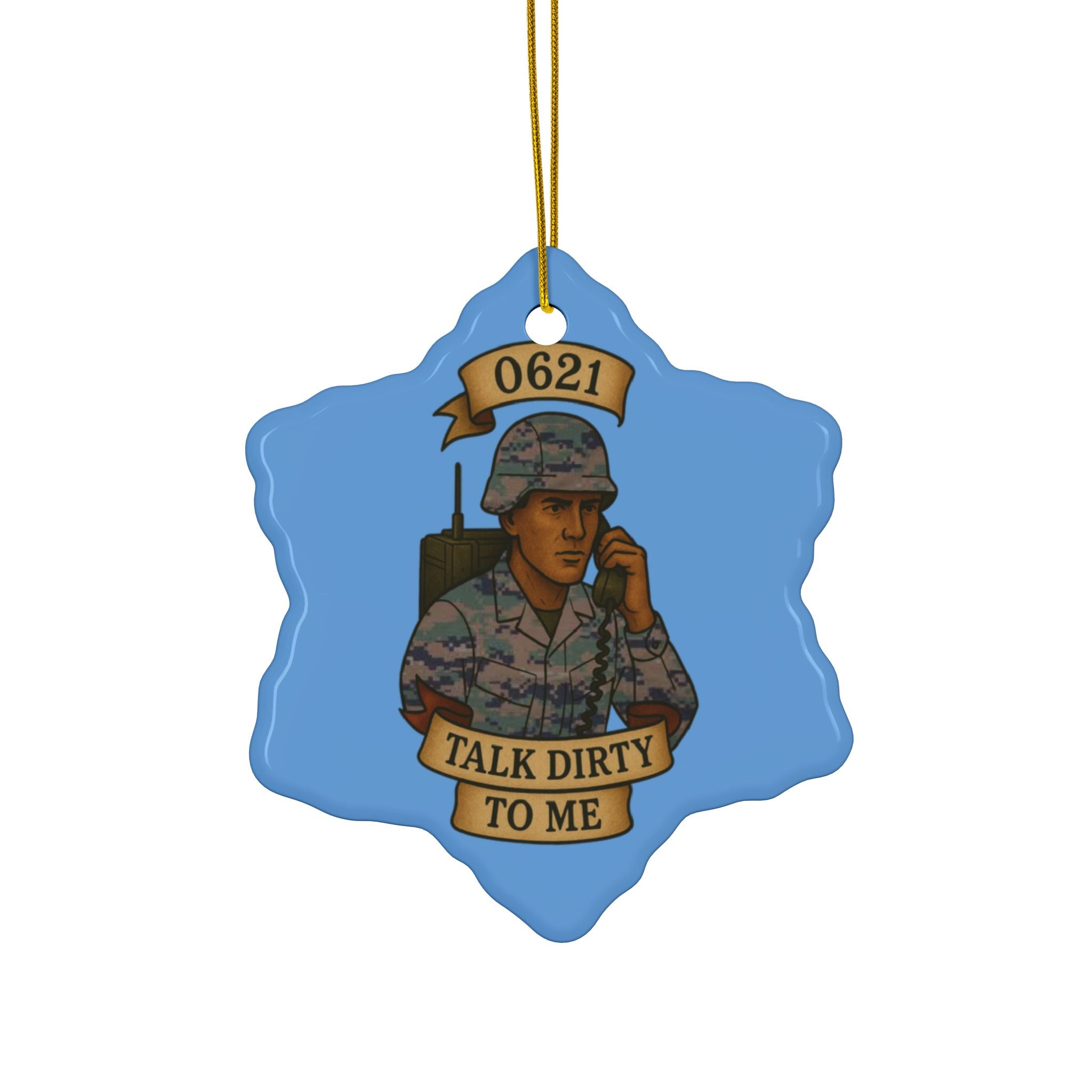Ceramic Ornament — '0621 Talk Dirty To Me' Military Phone Vintage-Style Holiday Ornament