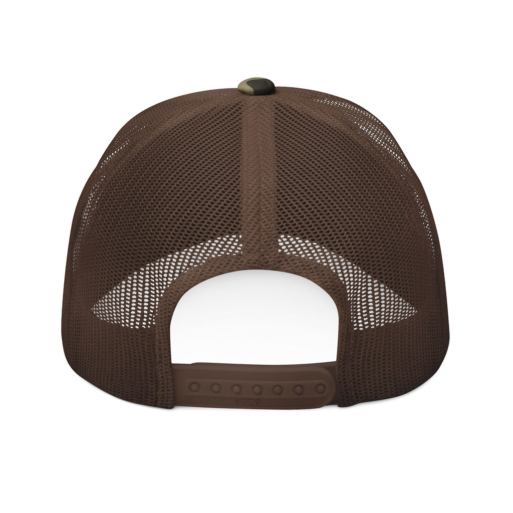 Camo Trucker Hat — Embroidered Buck Deer Patch