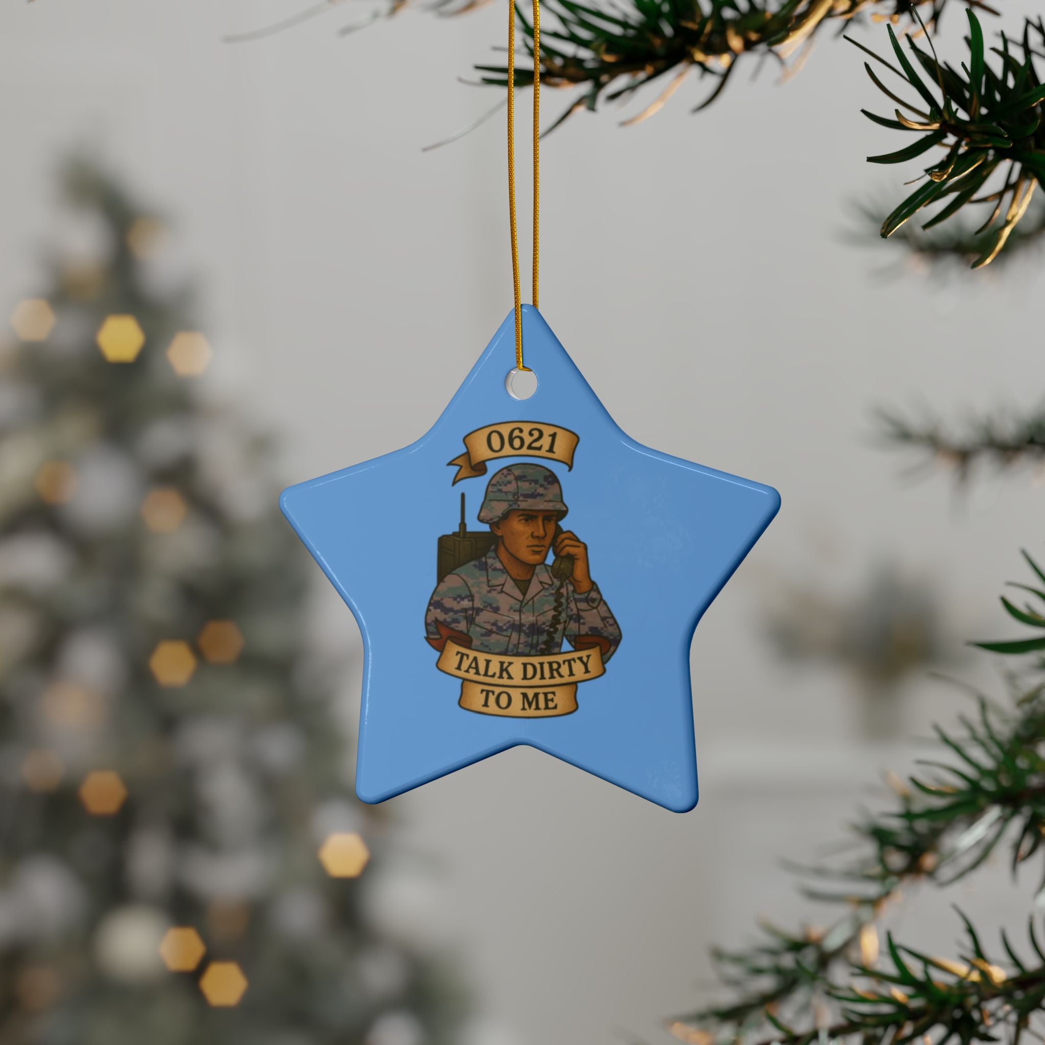 Ceramic Ornament — '0621 Talk Dirty To Me' Military Phone Vintage-Style Holiday Ornament