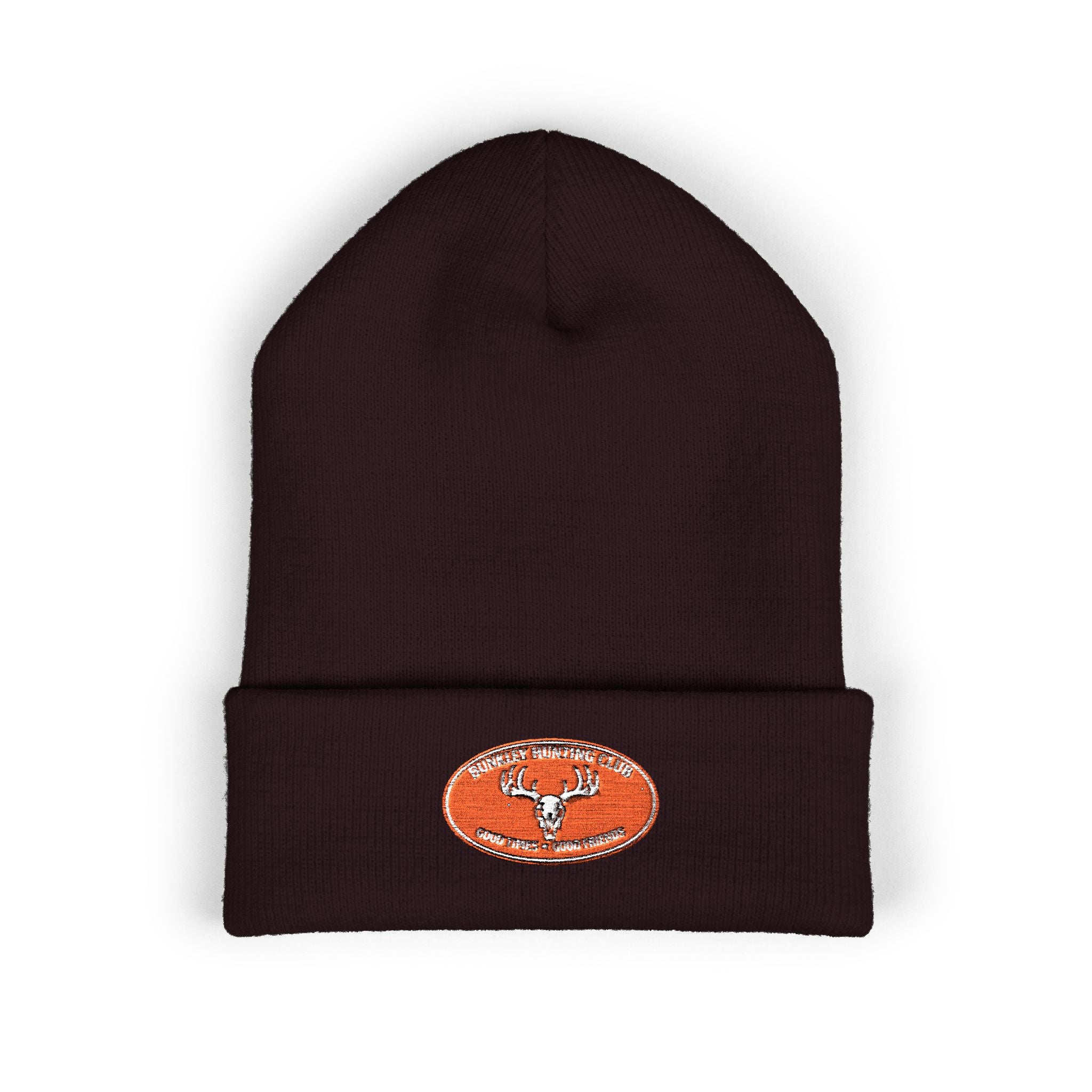 Embroidered Deer Patch Cuffed Beanie — Olive Outdoor Knit Hat