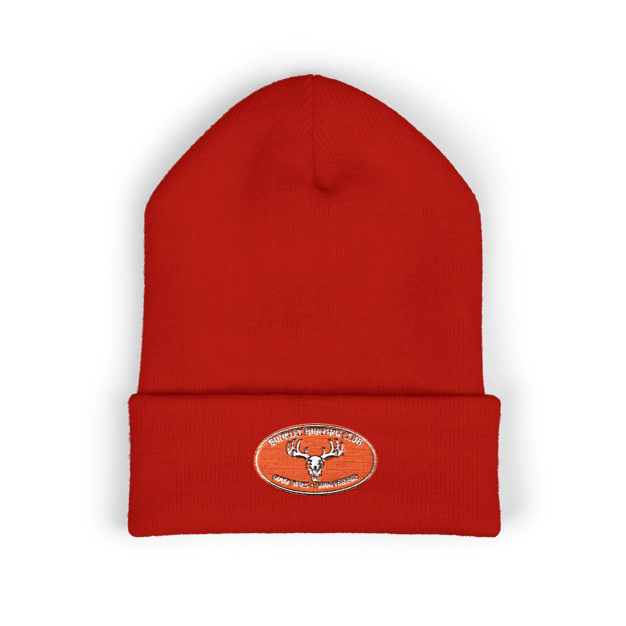 Embroidered Deer Patch Cuffed Beanie — Olive Outdoor Knit Hat