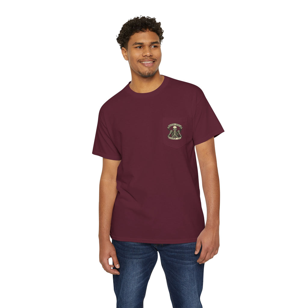 Kirkwood Hunting Club Pocket T‑Shirt — 'Think I’ll Stay Here and Drink'