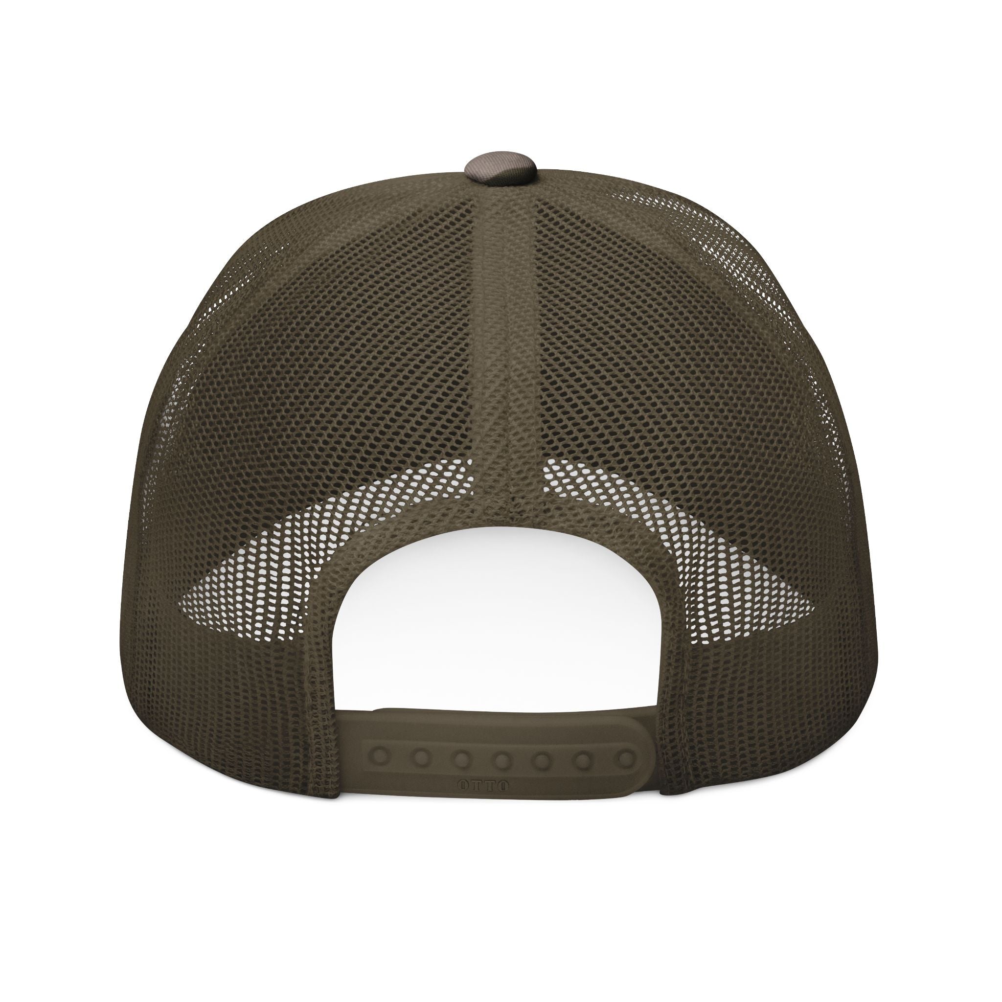 Camo Trucker Hat — Embroidered Buck Deer Patch