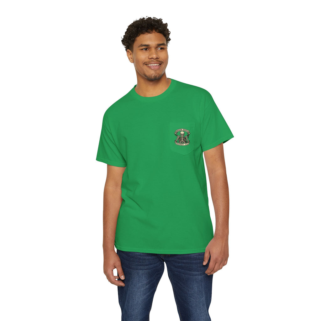 Kirkwood Hunting Club Pocket T‑Shirt — 'Think I’ll Stay Here and Drink'