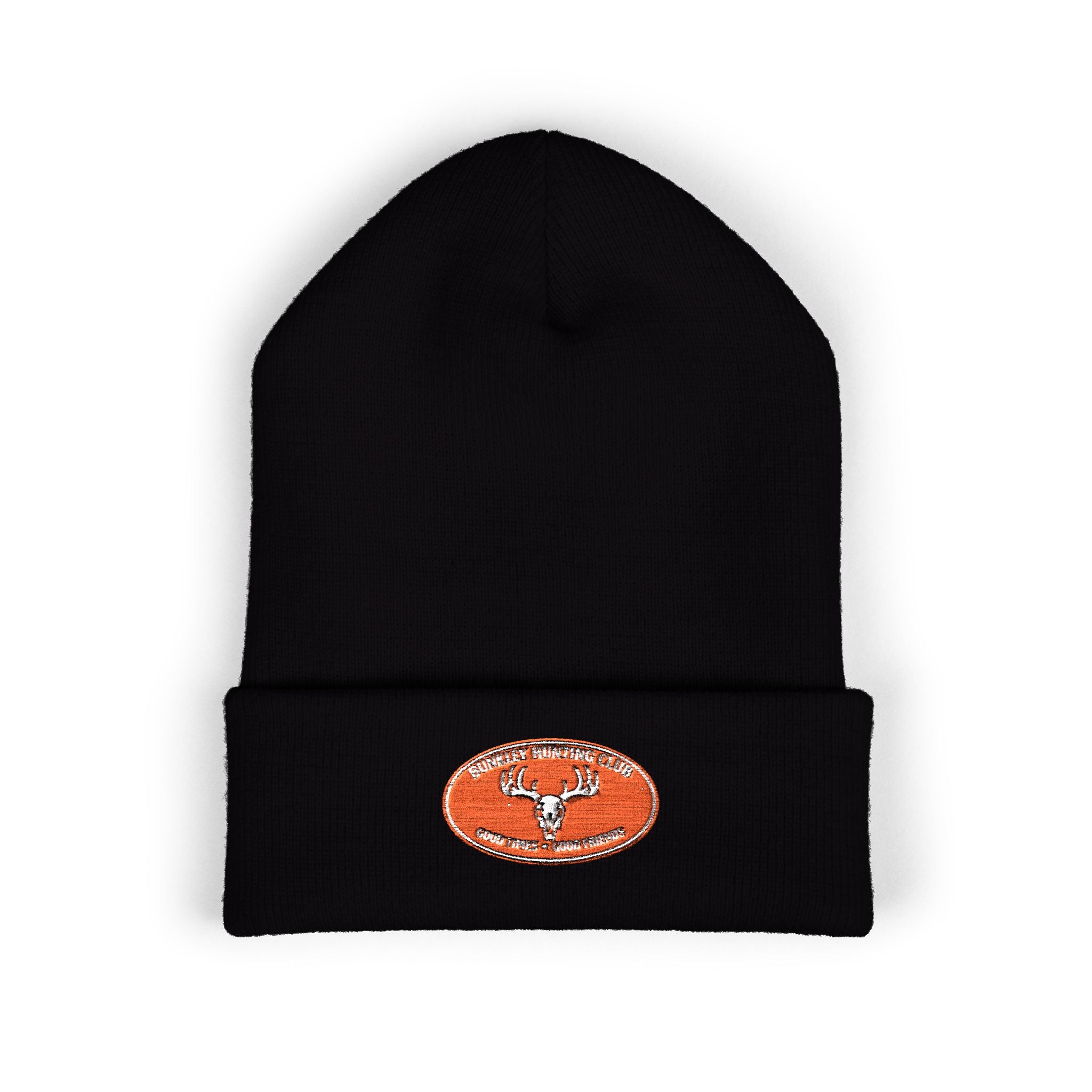 Embroidered Deer Patch Cuffed Beanie — Olive Outdoor Knit Hat