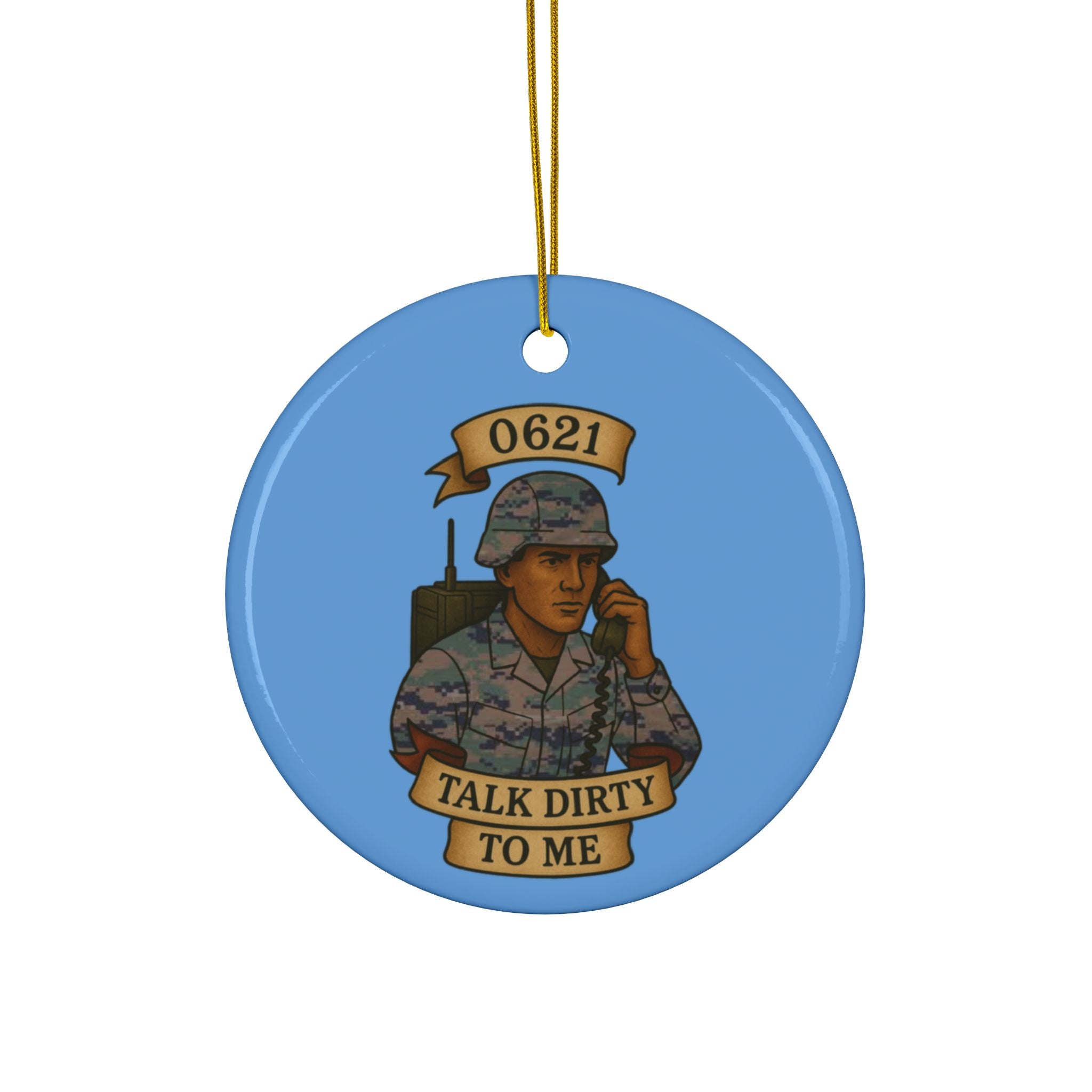 Ceramic Ornament — '0621 Talk Dirty To Me' Military Phone Vintage-Style Holiday Ornament
