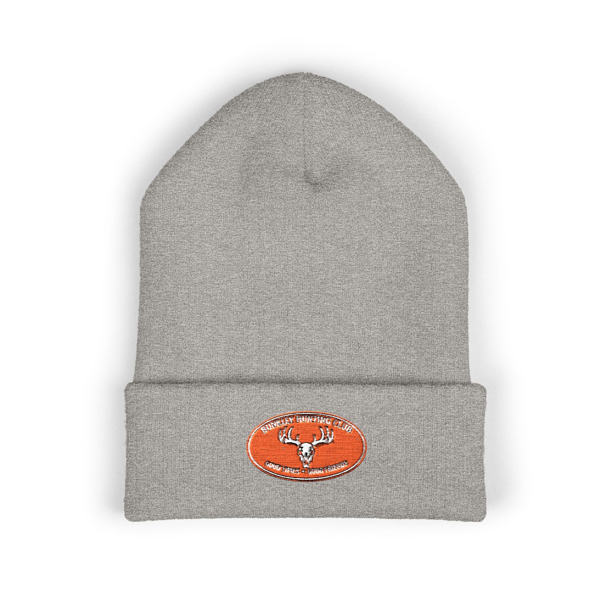 Embroidered Deer Patch Cuffed Beanie — Olive Outdoor Knit Hat