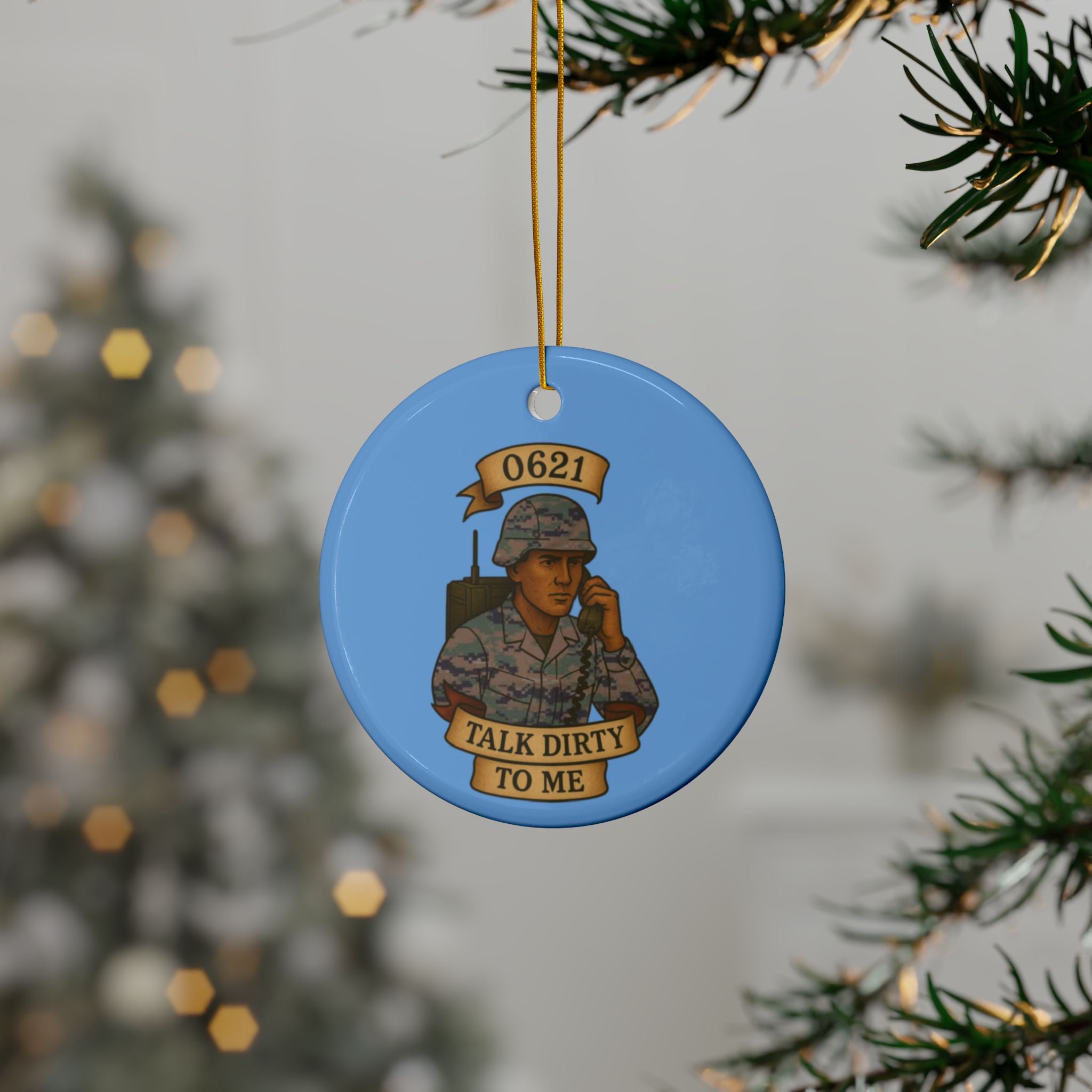 Ceramic Ornament — '0621 Talk Dirty To Me' Military Phone Vintage-Style Holiday Ornament